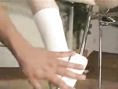 Asian teen satisfying foot fetish of man