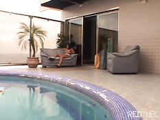 Black rod diving into latina mouth