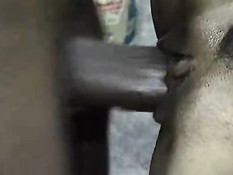 Ebony fuck on black couch