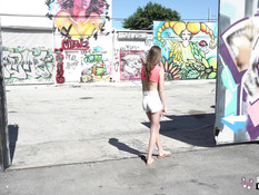 Снял на улице худую девку с маленькой грудью и отымел в бритую пизду