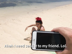 Странная русская девка сосёт и ебётся с парнем на тропическом пляже