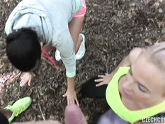 Молодые свингеры занимаются страстным групповым сексом в лесной чаще