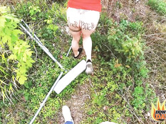 Сиськастая татуированная дама ебётся во все дырочки посреди развалин