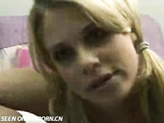 Blond chick on webcam chatting