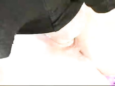 Raven haired beauty banged on bench