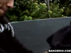 Bimbo chicks get fucked in public