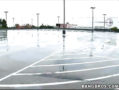 Bimbo chicks get fucked in public